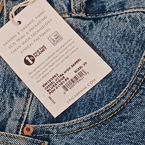NEW Etica Denim Cassel Ultra High Barrel Leg Jeans Bluestone Size 30 Cropped - Picture 7 of 15